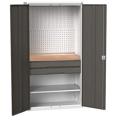 Dílenská skříň se zásuvkami Bott Verso, 200 x 105 x 55 cm, 1 police, 2 zásuvky, šedá-antracit