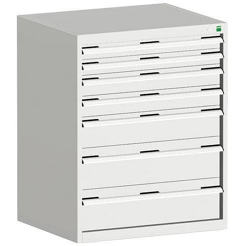 Dílenská zásuvková skříň Bott Cubio, 100 x 80 x 65 cm, 7 zásuvek, šedá-šedá