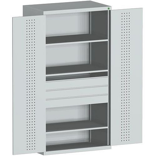 Dílenská skříň se zásuvkami Bott Cubio, 200 x 105 x 65 cm, 3 police, 3 zásuvky, šedá-šedá