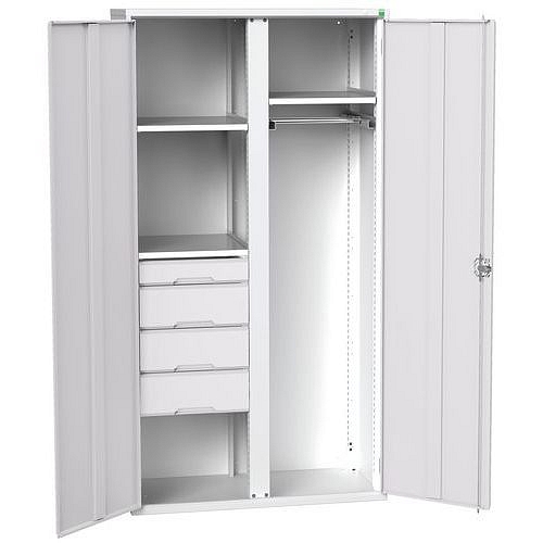 Kovová skříň pro údržbu Bott Verso, 200 x 105 x 55 cm, 3 police, 4 zásuvky, šedá-šedá