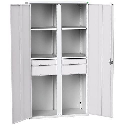 Kovová skříň pro údržbu Bott Verso, 200 x 105 x 55 cm, 4 police, 4 zásuvky, šedá-šedá