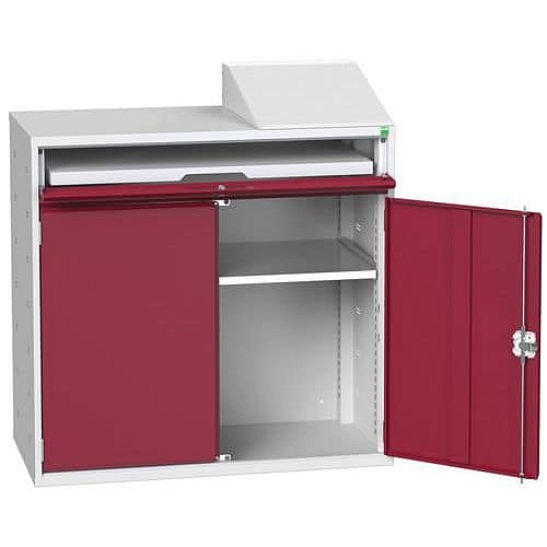 Nízká počítačová skříňka Bott, 113 x 105 x 55 cm, šedá-červená
