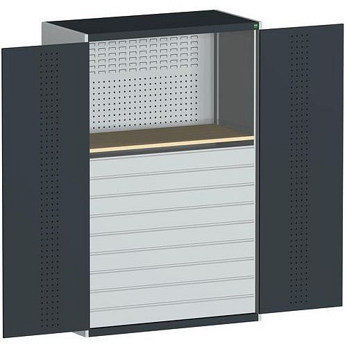 Dílenská skříň se zásuvkami Bott Cubio, multiplex, 200 x 130 x 65 cm, 9 zásuvek, šedá-antracit