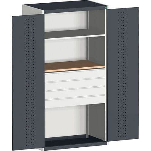 Dílenská skříň se zásuvkami Bott Cubio, multiplex, 200 x 130 x 65 cm, 1 police, 4 zásuvky, šedá-antracit