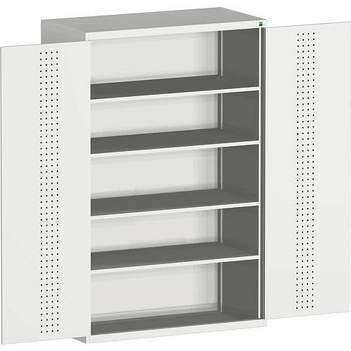 Dílenská skříň Bott Cubio 160, 200 x 130 x 65 cm, perfo dveře, šedá-šedá