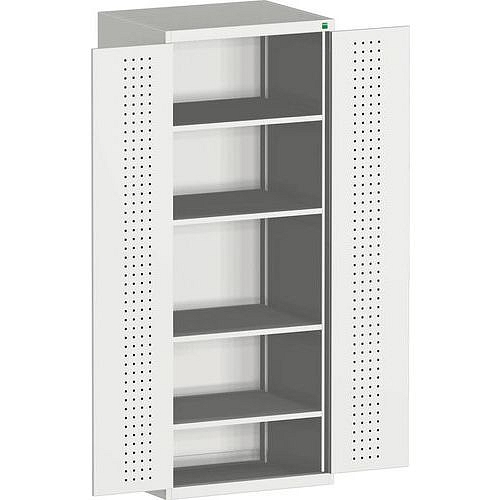 Dílenská skříň Bott Cubio, 200 x 65 x 65 cm, perfo dveře, šedá-šedá