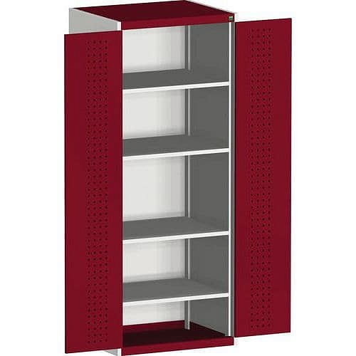 Dílenská skříň Bott Cubio, 200 x 80 x 65 cm, perfo dveře, šedá-červená