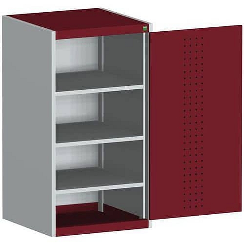 Dílenská skříň Bott Cubio, 120 x 65 x 65 cm, perfo dveře, šedá-červená
