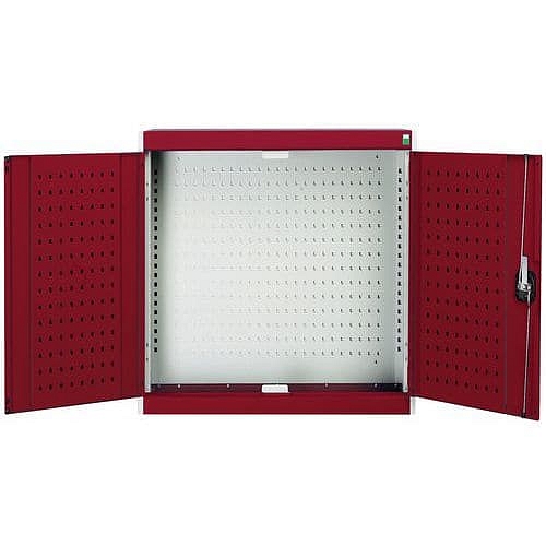 Závěsná skříňka Bott Cubio, zadní panel typu perfo, 100 x 105 x 32,5 cm, šedá-červená