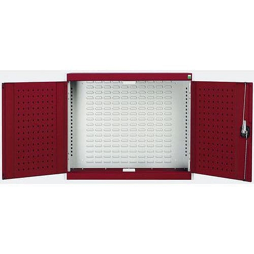 Závěsná skříňka Bott Cubio, zadní panel typu louvre, 70 x 80 x 32,5 cm, šedá-červená
