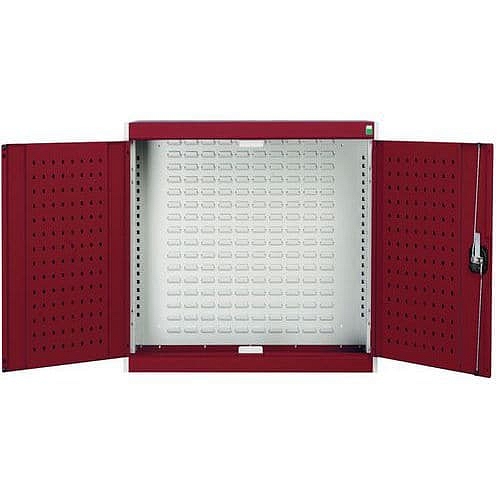 Závěsná skříňka Bott Cubio, zadní panel typu louvre, 100 x 105 x 32,5 cm , šedá-červená