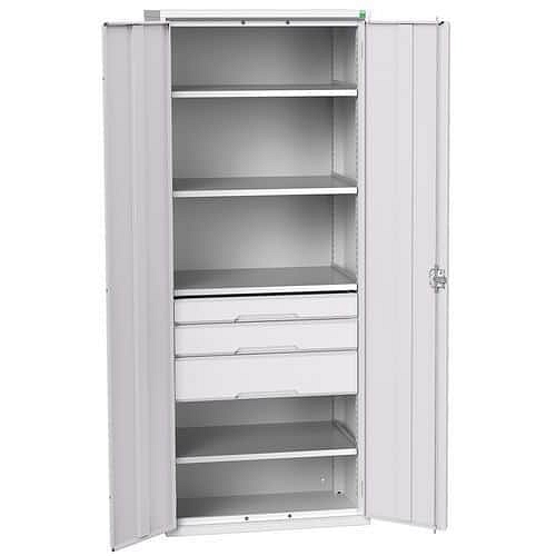 Dílenská skříň se zásuvkami Bott Verso, 200 x 80 x 55 cm, 4 police, 3 zásuvky, šedá-šedá