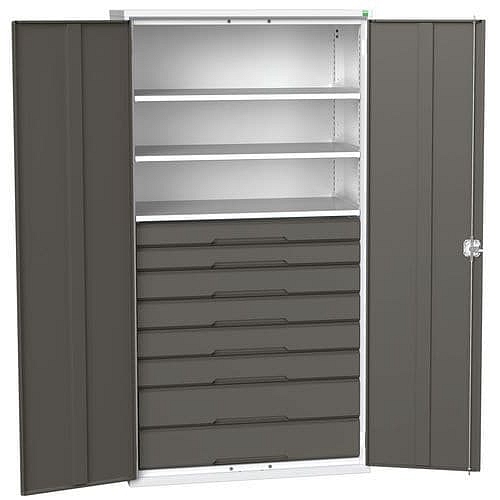 Dílenská skříň se zásuvkami Bott Verso, 200 x 105 x 55 cm, 3 police, 8 zásuvek, šedá-antracit