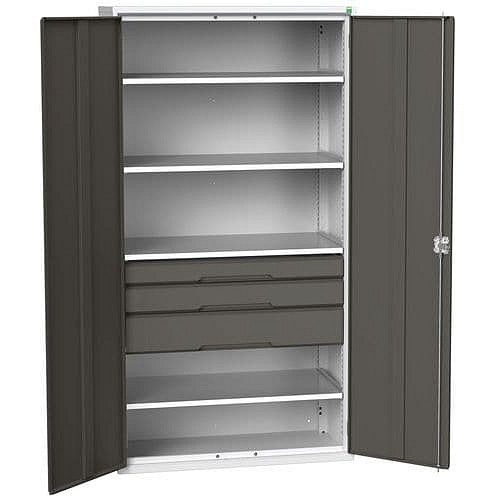 Dílenská skříň se zásuvkami Bott Verso, 200 x 105 x 55 cm, 4 police, 3 zásuvky, šedá-antracit