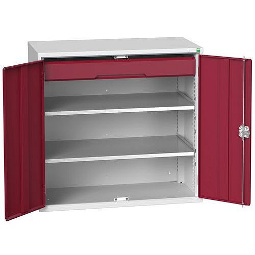 Dílenská skříň se zásuvkami Bott Verso, 100 x 105 x 55 cm, 2 police, 1 zásuvka, šedá-červená