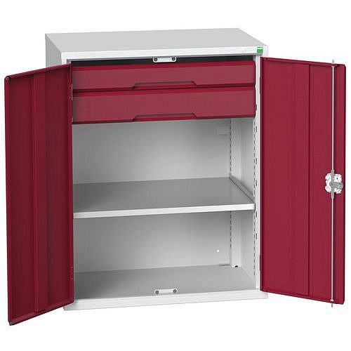 Dílenská skříň se zásuvkami Bott Verso, 100 x 80 x 55 cm, 1 police, 2 zásuvky, šedá-červená