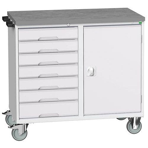 Údržový zásuvkový vozík Bott Verso, 98 x 105 x 60 cm, 7 zásuvek, skříňka, linoleum, šedá-šedá