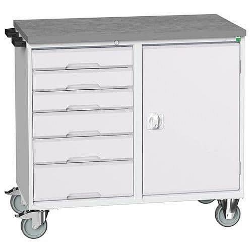 Údržový zásuvkový vozík Bott Verso, 98 x 105 x 60 cm, 6 zásuvek, skříňka, linoleum, šedá-šedá