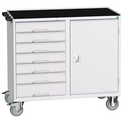 Údržový zásuvkový vozík Bott Verso, 96,5 x 105 x 55 cm, 7 zásuvek, skříňka, multiplex, šedá-šedá