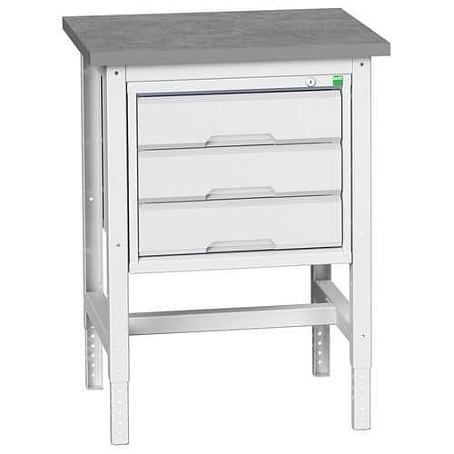 Dílenský stůl Bott Verso, 78-93 x 70 x 60 cm, 3 zásuvky, linoleum, šedá-šedá
