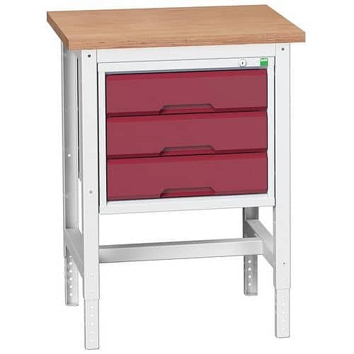 Dílenský stůl Bott Verso, 78-93 x 70 x 60 cm, 3 zásuvky, multiplex, šedá-červená