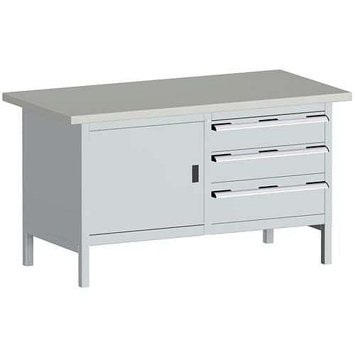 Dílenský stůl Bott Cubio Storage, 84 x 150 x 75 cm, 3 zásuvky, skříňka, linoleum, šedá-šedá