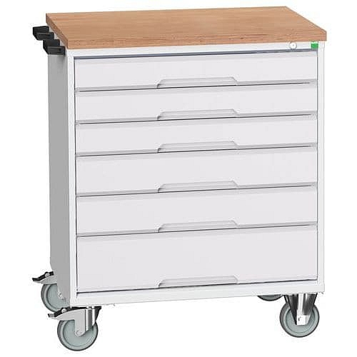 Mobilní pracovní stůl se zásuvkami Bott Verso, 98 x 80 x 60 cm, 6 zásuvek, rohož, šedá-šedá