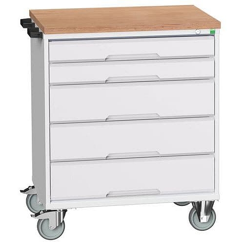 Mobilní pracovní stůl se zásuvkami Bott Verso, 98 x 80 x 60 cm, 5 zásuvek, multiplex, šedá-šedá