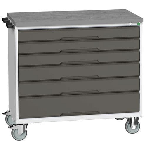 Mobilní pracovní stůl se zásuvkami Bott Verso, 98 x 105 x 60 cm, 6 zásuvek, linoleum, šedá-antracit