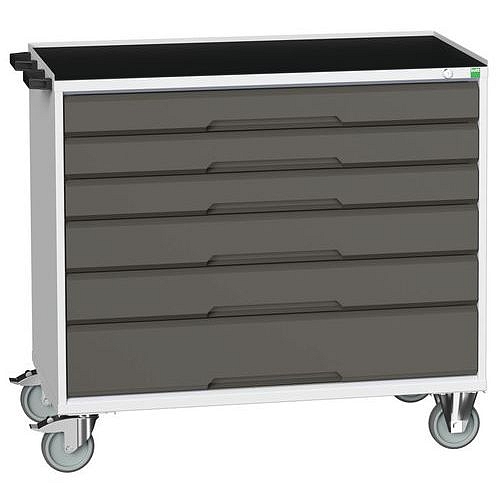 Mobilní pracovní stůl se zásuvkami Bott Verso, 96,5 x 105 x 55 cm, 6 zásuvek, rohož, šedá-antracit