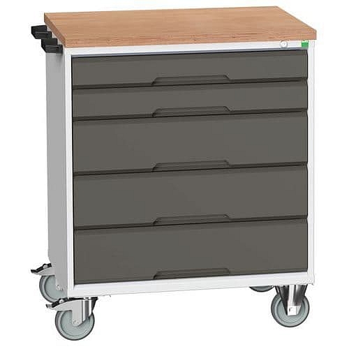 Mobilní pracovní stůl se zásuvkami Bott Verso, 98 x 80 x 60 cm, 5 zásuvek, multiplex, šedá-antracit