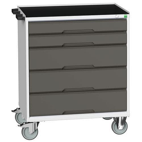 Mobilní pracovní stůl se zásuvkami Bott Verso, 96,5 x 80 x 55 cm, 5 zásuvek, rohož, šedá-antracit