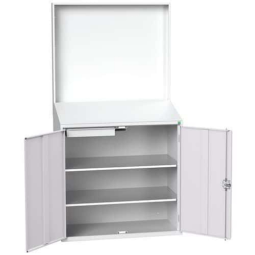 Pracovní stanice Economy Bott, s panelem, 2 police, 1 zásuvka, 200 x 105 x 55 cm, šedá-šedá