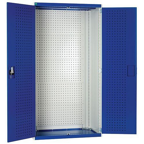 Dílenská skříň s perfo panely pro držáky na nářadí/nářadí, 200 x 105 x 52,5 cm, šedá-modrá