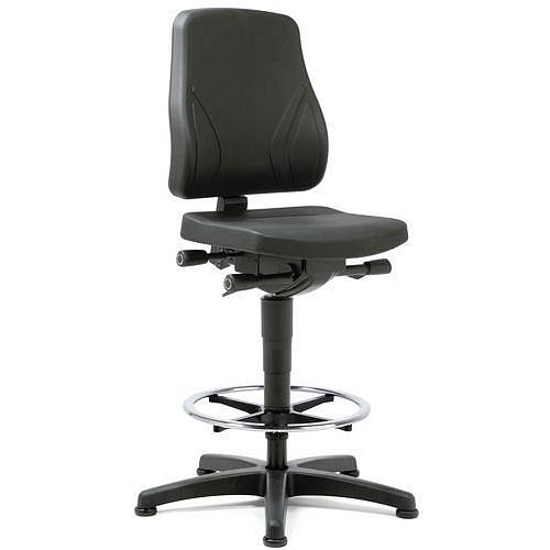 Pracovní židle Bimos All In One 9631 s kluzáky, s podnožkou, polyuretanový sedák, nízké opěradlo, černá