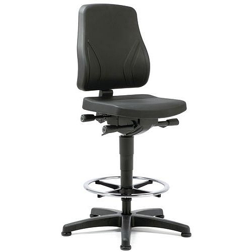 Pracovní židle Bimos All In One 9631 s kluzáky, s podnožkou, koženkový sedák, nízké opěradlo, černá