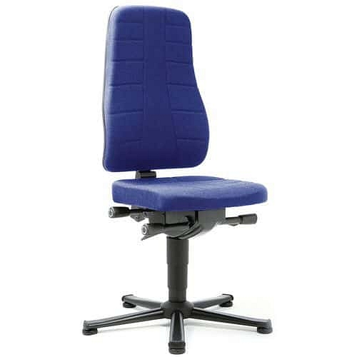 Pracovní židle Bimos All In One 9643 s kluzáky, bez podnožky, látkový sedák, vysoké opěradlo, modrá