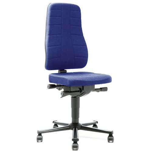 Pracovní židle Bimos All In One 9643 s kolečky bez podnožky, látkový sedák, vysoké opěradlo, modrá