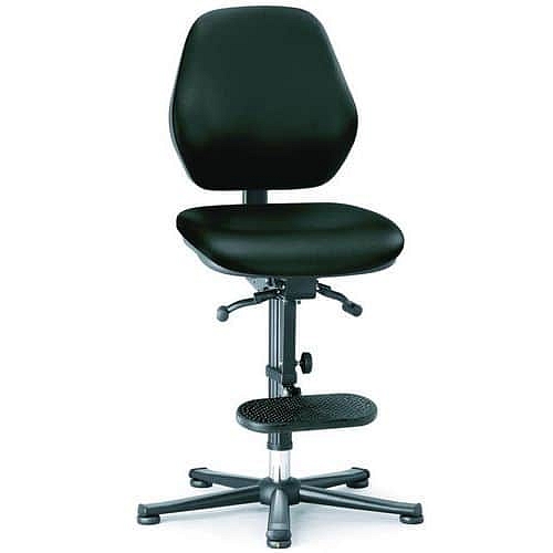 Pracovní antistatická ESD židle Bimos Basic 9152E s kluzáky, s podnožkou, koženka, nízké opěradlo, černá