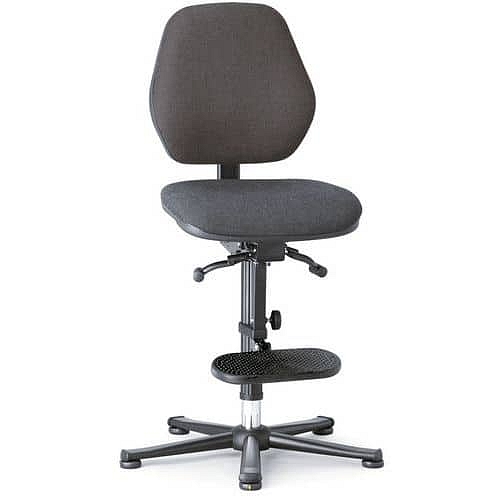 Pracovní antistatická ESD židle Bimos Basic 9152E s kluzáky, s podnožkou, látka, nízké opěradlo, černá