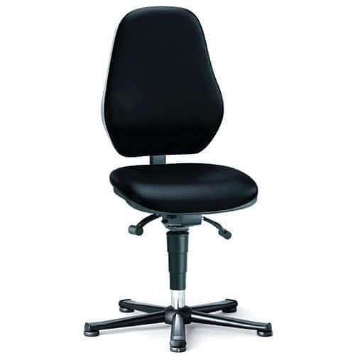 Pracovní antistatická ESD židle Bimos Basic 9154E s kluzáky, bez podnožky, koženka, vysoké opěradlo, černá