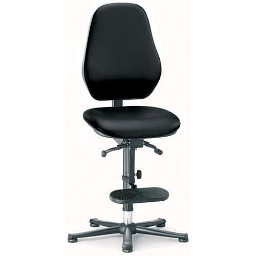 Pracovní antistatická ESD židle Bimos Basic 9156E s kluzáky, s podnožkou, koženka, vysoké opěradlo, černá