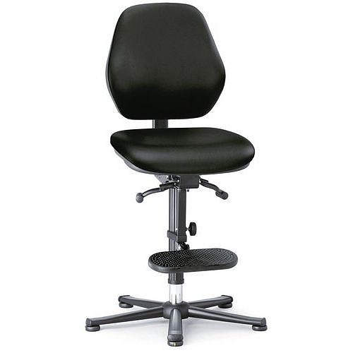 Pracovní laboratorní židle Bimos Basic 9131 s kluzáky, s podnožkou, permanentní kontakt, koženka, nízké opěradlo, černá