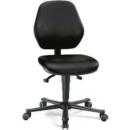 Pracovní laboratorní židle Bimos basic 9133 s kolečky, bez podnožky, permanentní kontakt, koženka, nízké opěradlo, černá