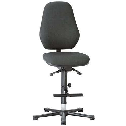 Pracovní laboratorní židle Bimos Basic 9137 s kluzáky, s podnožkou, permanentní kontakt, látka, vysoké opěradlo, černá