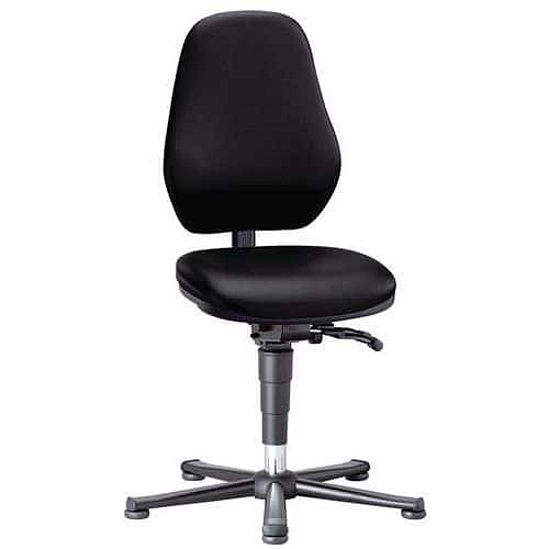 Pracovní laboratorní žídle Bimos Basic 9135 s kolečky, bez podnožky, synchronní mechanismus, koženka, vysoké opěradlo, černá