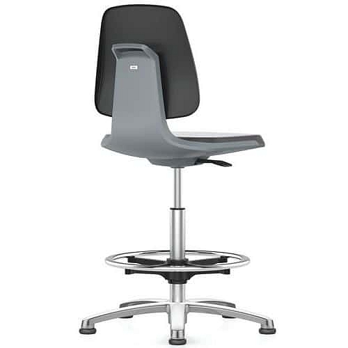 Pracovní židle Bimos Labsit 9121 s kluzáky, s podnožkou, koženka, šedá