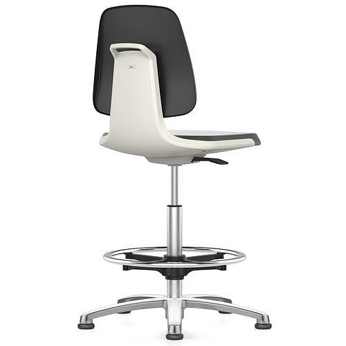 Pracovní židle Bimos Labsit 9121 s kluzáky, s podnožkou, koženka, bílá/antracit