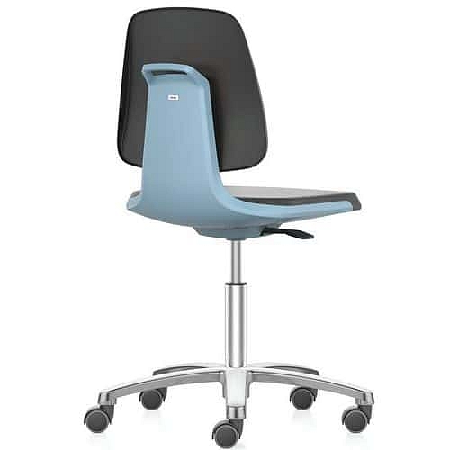 Pracovní židle Bimos Labsit  9123, opěrka s funkcí Flex 3D, koženka, hliníkový kříž, modrá/antracit