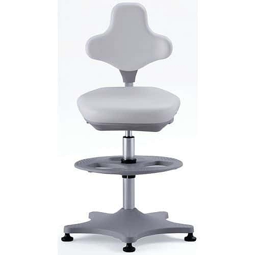 Dílenská židle Bimos Labster 9101 s podnožkou, kluzáky, koženka, bílá/šedá